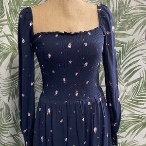 Elodie Womens Navy Floral Knee Length Long Flutter Sleeves Stretch